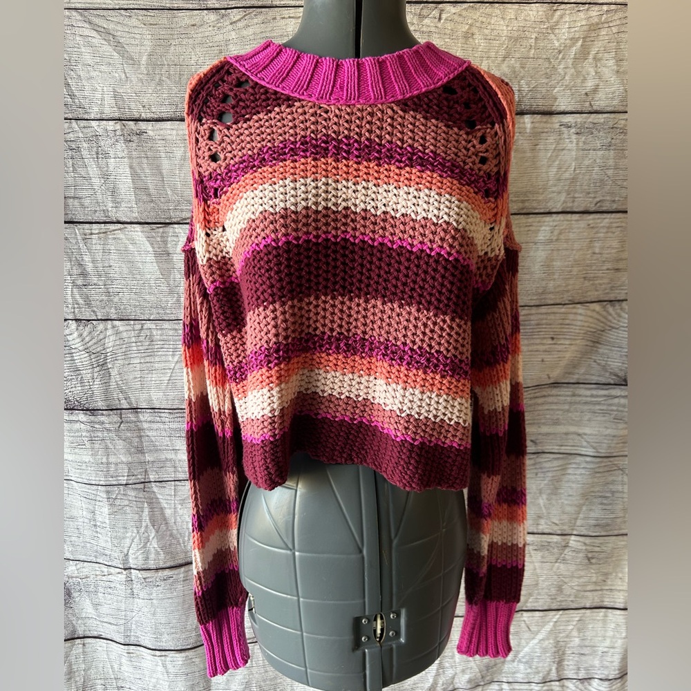 Free People Devon Stripe Crop Sweater In Nocolor size small - Picture 2 of 11
